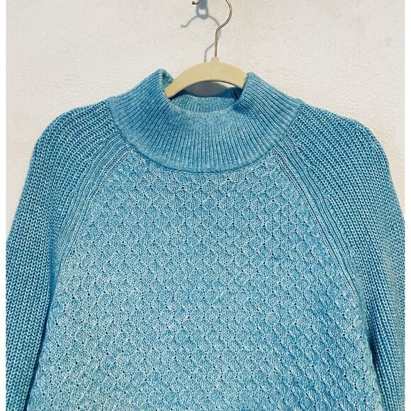 Talbots Sweater Womens XL Blue Textured Stitch Mock Neck Tunic Pullover Cozy - Picture 2 of 6